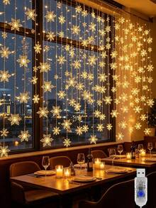 1PC Large Snowflake Icicle String Light, Christmas Curtain LED Fairy Light, 8 Flashing Light Modes, Indoor Decoration, Bedroom, Party, Home Christmas Tree Decoration, Holiday Party, Gift - Snowflake Curtain Lights - View 5