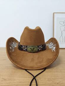 1pc Women's Embroidered Faux Suede Western Cowboy Hat, Wide Brim Rivet PU Decor Outdoor Hat, Suitable For Party And Daily Wear - Top Hat - View 10