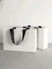 1/5pcs White Minimalist Paper Gift Bags With Black Satin Ribbon Handles, Suitable For Clothing Store Gift Packaging, Wedding Party, Birthday Gift, Holiday Gift Storage, Cosmetics, Multi-Purpose Shopping Packaging Bags - Multicolor - View 9