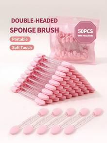 50Pcs Double‑Headed Disposable Sponge Eyeshadow Brush,For Eyeshadow Powder Pigment Application,For Daily & Party Makeup - Pink - View 8