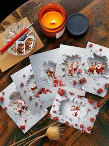 12pcs Christmas Wall Hole Santa Claus Reindeer Greeting Cards (6pcs) With Envelopes (6pcs) Family Friends Message Cards Humorous Christmas Cards Colorful Holiday Art Creative Christmas Cards - A - View 5