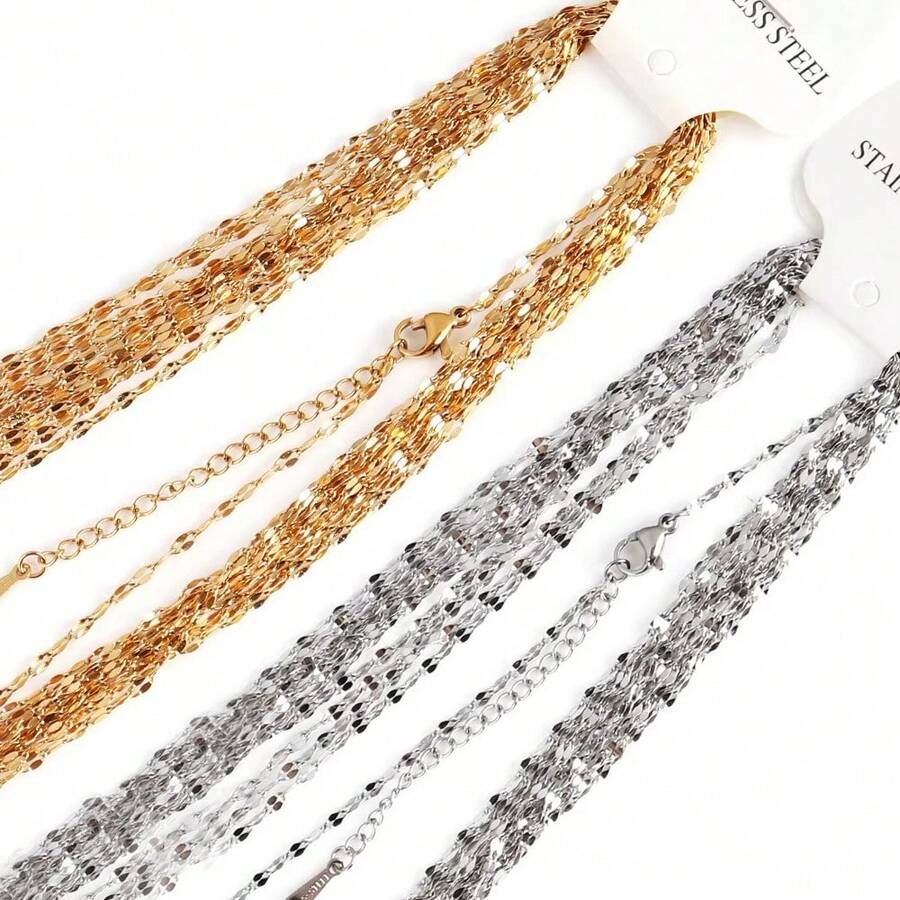 10pcs Stainless Steel Lip Chain Necklaces Findings Gold Silver Color Link Chains Choker For DIY Jewelry Necklace Making Accessories - DIY Necklace - View 1