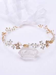 1pc Simple Alloy Leaf Crystal Elegant Hair Band Chic Bridal Hair Accessories For Weddings Anniversaries Events - Silver - View 6