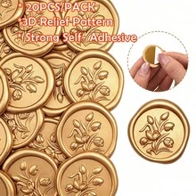 20入/包 3D鬱金香蠟封貼紙，婚禮邀請函信封封口貼，自黏式白色花朵貼紙，適用於邀請函、禮物包裝、聖誕節 - 鬱金香-棕色 - 查看 13