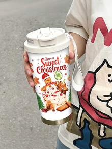 1pc/5pcs 500ml Stainless Steel Insulated Coffee Travel Mug, With Hanging Rope, White Sweet Christmas Gingerbread Man Candy Cookie Christmas Print, Reusable Leak-Proof Portable Commuter Cup, Suitable For Office, Commuting, Outdoor, Cute Christmas Gift, Suitable For Men And Women - Multi-color - Sweet Christmas - View 6