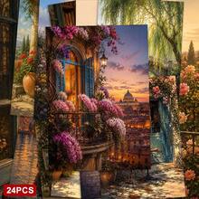 24pcs+A Red Envelope Romantic Holiday Postcards, Exquisite Landscape Patterns With Blessing Text, Suitable For Friends, Seasonal Greetings, Artistic Oil Painting Style - Sets - View 5