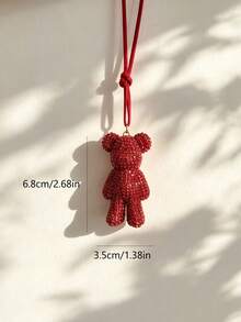 1pc Rhinestone Shiny Bear Car Rearview Mirror Hanging Decoration, Car Interior Decoration Accessory, Car Ornament - A - View 5