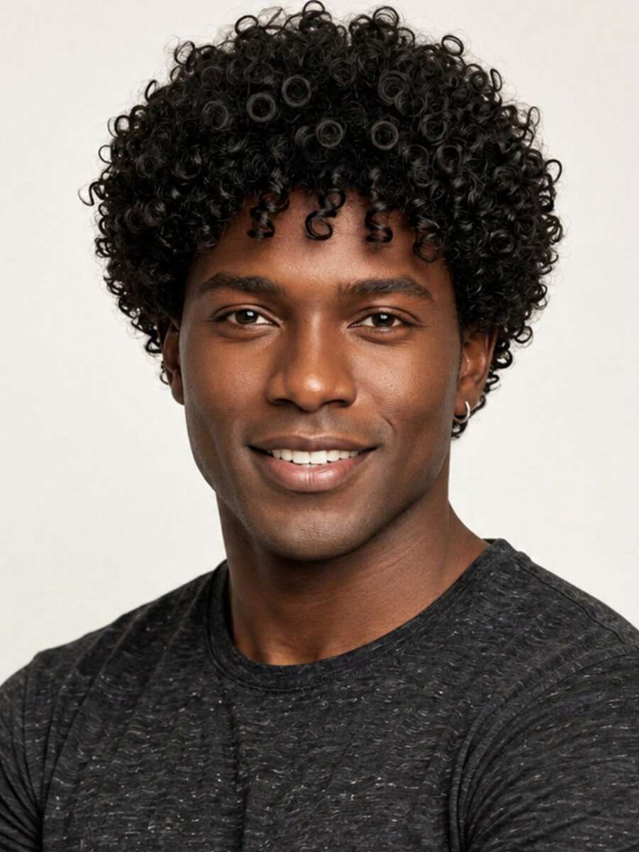 Wig Afro Pria Hitam Mengembang, Gaya Alami Bervolume, Cocok Untuk Semua Pakaian Sehari-hari Wanita dan Acara Pesta - Hitam - View 1