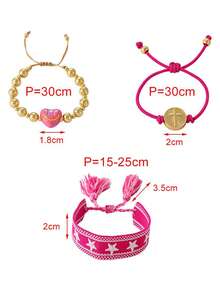 Fashionable And Simple Heart-Shaped Smiling Face Cross Circular Pendant Bracelet With Copper Beads And Fringes. Adjustable Wristband For Women. - Multicolor - View 4