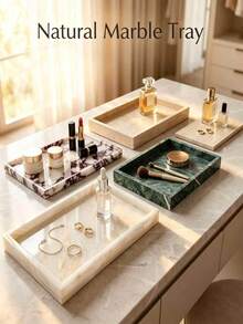 Natural Marble Jewelry Tray, Luxury Stone Vanity Storage Tray, Unisex, Ring, Key, Perfume Decorative Storage Tray, Bathroom Vanity Storage, Home Decor, Beaded Tray - Decorative Round Tray, Suitable For Living Room Decor, Coffee Table Decor, Kitchen, Holiday Gift - Natural Marble Tray - View 8