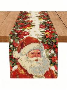 1pc Christmas Table Runner, Santa Claus Red Tablecloth, Seasonal Kitchen Table Decoration, Winter Family Party Banquet Decoration - Redwood - View 2
