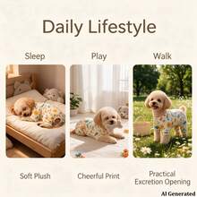 Opjoys 1pc Cute Hand-Drawn Sun Expression Rainbow Print Dog Jumpsuit, Skin-Friendly Knitted, Warm Belly Protection Anti-Shedding, Suitable For Small And Medium Dogs, Bichon, Teddy - White - View 6