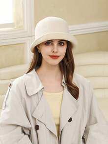 1 Pc 2024 Autumn/Winter New Elegant Retro Turn Up Brim Bucket Hat, Chic British Style Compact Look For Women Winter Outfits - Multicolor - View 8