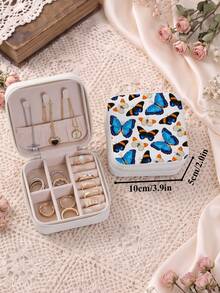 Women'S Jewelry Box With Butterfly Print-Portable Travel Jewelry Storage Case For Women Ring Earring Necklaces-Top Choice For Holiday Gift - Butterfly Design - View 15