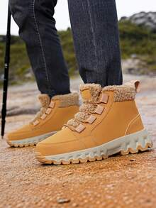 Men's Hiking Boots, Winter Short Snow Boots, Thermal Lined Thick Fur Interior, Rubber Anti-Slip Sole, Daily Commute Cold-Proof Boots - Brown - View 8