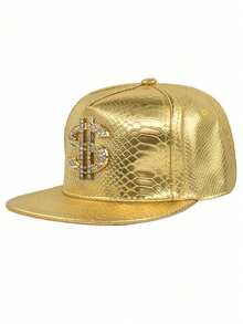 1 Men's Dollar Metal Label Leather Flat Brim Hip Hop Hat Party Personality Spring Autumn Trucker Hat Large Head Circumference Street Baseball Cap - Multicolor - View 10