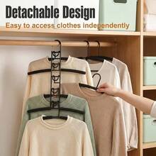 1pc Heavy Duty Space-Saving Multi-Function Hanger 5-In-1 Multi-Layer Metal Design With Anti-Slip Foam Pads, Perfect For Coats, Sweaters, T-Shirts, Jackets And Organizer Closet Storage Solution - View 2