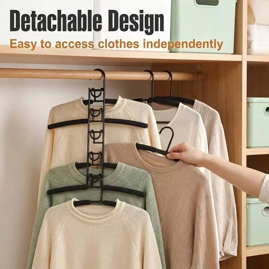 1pc Heavy Duty Space-Saving Multi-Function Hanger 5-In-1 Multi-Layer Metal Design With Anti-Slip Foam Pads, Perfect For Coats, Sweaters, T-Shirts, Jackets And Organizer Closet Storage Solution