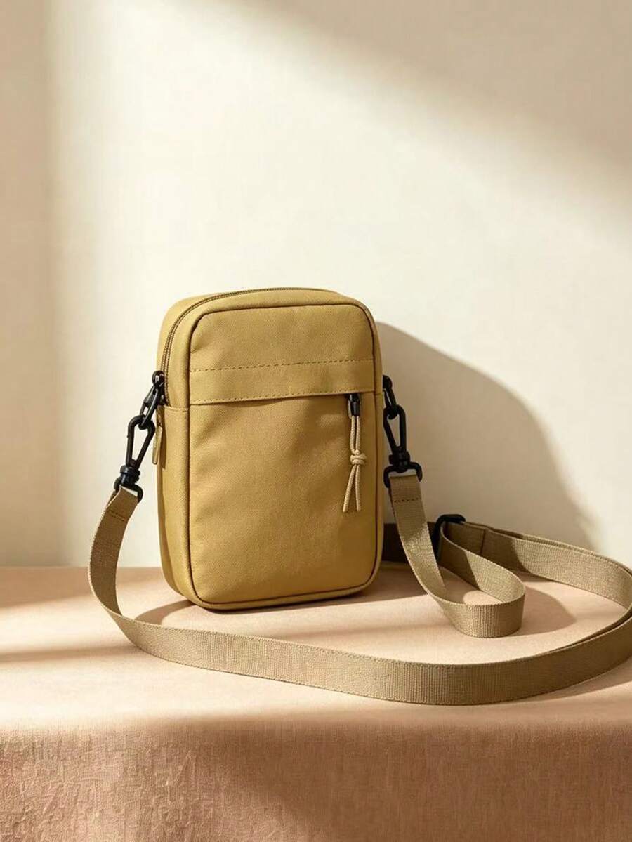 Tas Selempang Kecil Pria, Tas Bahu Kasual Nilon, Tas Kurir Mini Ringan untuk Kerja Sehari-hari, Perjalanan, dan Aktivitas Luar Ruangan - Khaki - View 1