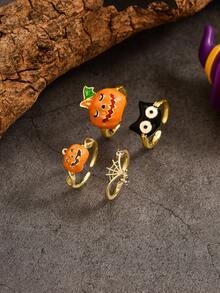 1pc Funny Holiday Party Pumpkin Spider Web Women's Ring - Multicolor - View 3