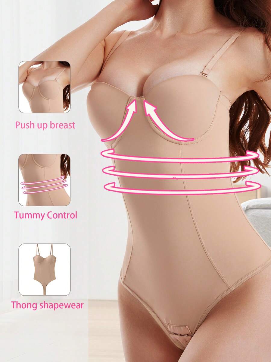 Women's One-Piece Shapewear Bodysuit, Sleeveless Sexy Detachable Adjustable Shoulder Straps, Tight-Fitting Body Shaper, Tummy Control, Cup Bra, Thong Shapewear