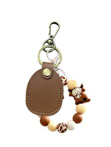 Cute Retro Style Highland Cattle Bead Bracelet PU Leather Keychain, Access Card Holder Tassel Decor Bag, Charm Car Key Ring Gift, Unisex, Daily Essential, Birthday, Ramadan, Christmas Gift - Multicolor - View 16