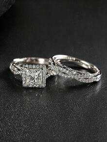 2pcs Fashion Elegant Unique Luxury Elegant Rings Niche Design High-End Couple Rings Suitable For Daily Wear - Silver - View 1