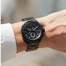 Fossil ساعة كرونوغراف رجالية من فوسيل - فولاذ مقاوم للصدأ مطلي بأيونات سوداء، إطار تاكيمتر، 3 عقارب مع تاريخ، مقاومة للماء حتى 10 ضغط جوي، تصميم صناعي جريء - الأسود - مشاهدة 8