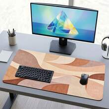 Beige And Brown Minimalist Pattern Extra Long Gaming Mouse Pad And Desk Mat Set, Non-Slip Durable Rubber Base, Smooth Surface, Suitable For Computer Laptop Office Home, Abstract Art Decor, Back To School Supplies - A - View 3