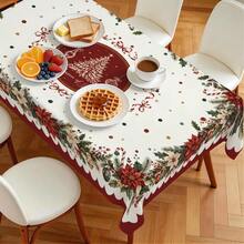 1pc Farmhouse Style Christmas Tablecloth, Poinsettia Christmas Tree Bow Christmas Ball Print Pattern, Polyester Material Single-Sided Print, Suitable For Tabletop, Washable And Reusable, Suitable For Indoor, Outdoor, Yard, Wedding, Banquet, Party, Outdoor Dining, Suitable For Craft Exhibition, Banquet Event Home Decor - Multicolor - View 5