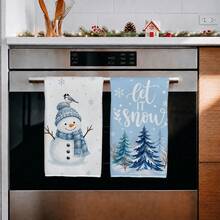 2PCS Kitchen Towels, Christmas Blue Snowman Snowy Scene Kitchen Towel Dish Cloth, Watercolor Style 40*60cm Rectangular Soft Microfiber Cleaning Kitchen Towel, Perfect For Kitchen, Dining Room And Bathroom Use, Christmas Kitchen Decor, Home Decoration, Neighbor Housewarming Gift, Dishcloth Dish Towel - Baby Blue - View 6