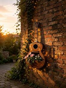 Distressed Iron Art Guitar Planter, Openwork Design, Outdoor Garden Hanging Flower Pot, Decorative Ornament - Regular Model - View 4