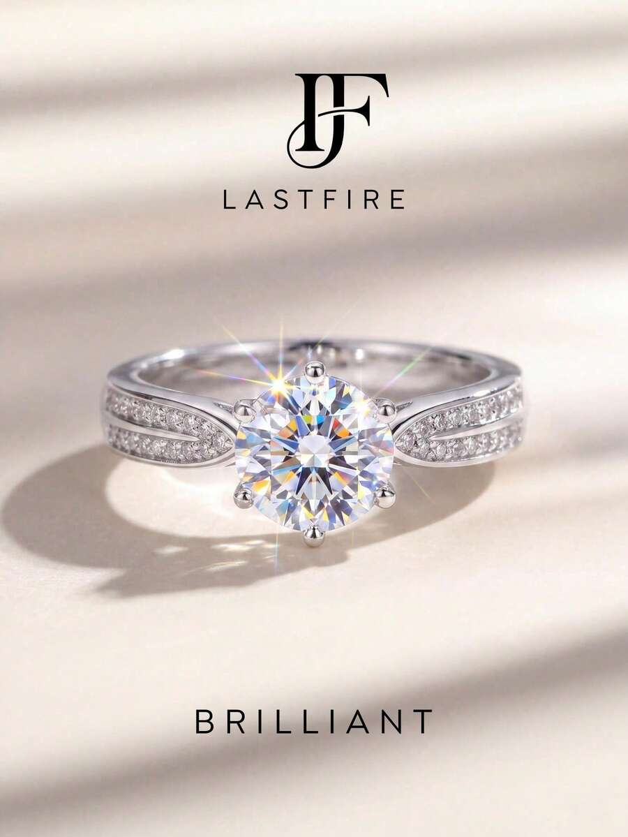 1 buah Cincin Moissanite Berkilau 1 CT Enam Cakar Starlight Sempurna untuk Pertunangan dan Pemakaian Harian Wanita - Cincin Moissanite Enam Cakar-1CT - View 1