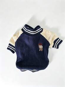 1pc Pet Ins Style Puppy Baseball Shirt, Fashionable & Fun Pocket Pattern Embroidered Autumn/Winter Cat & Dog Universal Pet Clothing - Navy Blue - View 15