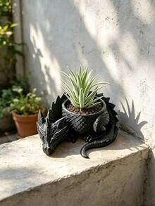 1pc Black/White 3D Printed (Plastic Material) Mini Fantasy Dragon Guardian Planter, Creative Succulent Green Plant Pot, Desktop Decoration Ornament, Bar/Desk/Tabletop Art Decor - A - View 6