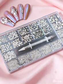 21pcs Irregular Shaped Rhinestone Autumn New White Transparent Glass Crystal Nail Art Decor Flatback Mixed Rhinestones - Baby Pink - View 2