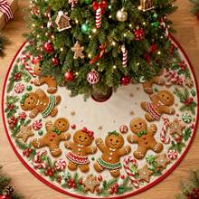 1pc Cute Gingerbread Man Pattern Christmas Tree Skirt, Elegant Color Holiday Decoration, 5 Sizes, Unisex Holiday Gift, Suitable For Home And Party Christmas Decor - Cute Gingerbread Man - View 2