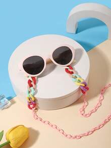 1PC Kids 3‑8Y Oval PC Frame Fashion Glasses, Colorful Chain Decor Novelty Eyewear For Party Daily Outdoor Wear With Glasses Box - Multicolor - View 5