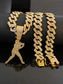 嘻哈風全水鑽棒球球員吊墜鏈項鍊 男士酷炫水鑽派對飾品 - 棒球運動吊墜項鍊 - 查看 18