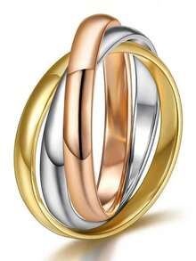 1pc Fashion Creative Women's Stainless Steel Three-Color Triple Ring, Möbius Ring Spinner Ring, Anxiety Relief Jewelry - Multicolor - View 3