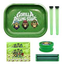 Rolling Tray Set, Includes 7.09*5.5 Inch Metal Tray, Double Layer Grinder, 78mm Rolling Machine, 2pcs Storage Tubes And 2 Packs Of Pre-Rolled Papers With Tips. Travel Rolling Tray Set, Perfect For Parties, Home Use, And An Ideal Gift For Smokers, Perfect Gift For Christmas And Halloween - Print - View 12