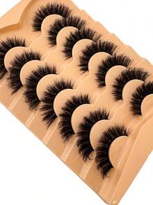 New 7 Pairs D Curl Voluminous Russian Natural Fluffy False Eyelashes, Classic Cat Eye Faux Mink False Eyelashes, Cross Fine 5D Voluminous False Eyelashes, Soft Natural Eyelash Extensions Makeup, Create Natural Makeup Effect, False Eyelashes - Black - View 6
