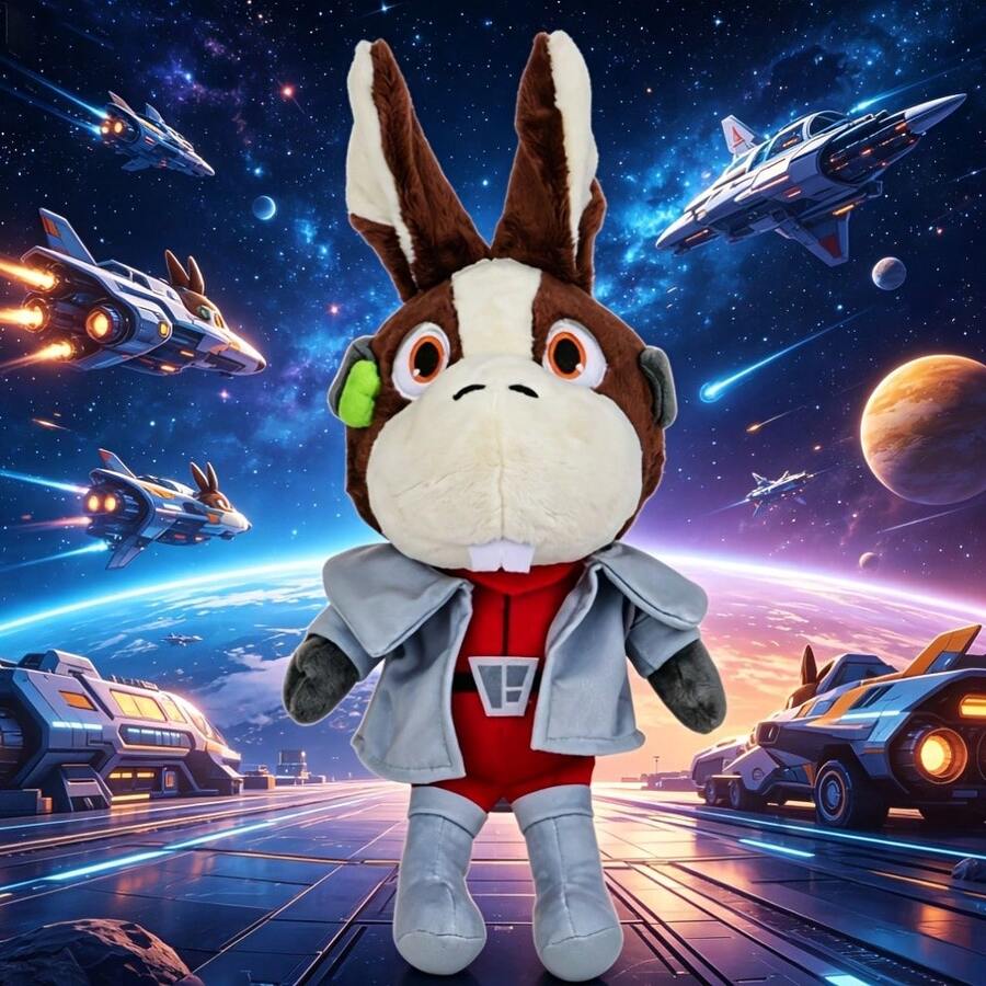 BLUESLEMON Peppy Hare Star Fox Plush Toy, Cute Space Rabbit Stuffed Animal, Soft Video Game Character Plush Doll, Collectible Game Merchandise Gift For Kids & Gamer Fans Home Decor - Multicolor - View 1