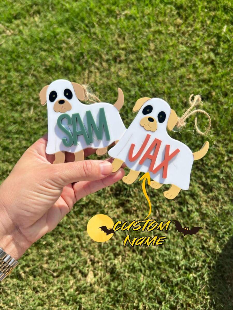 Label Tas Anjing Hantu yang Dipersonalisasi, Keranjang Boo Anjing Hantu, Label Nama Halloween Kustom, Label Tas Trick or Treat, Label Keranjang Boo
