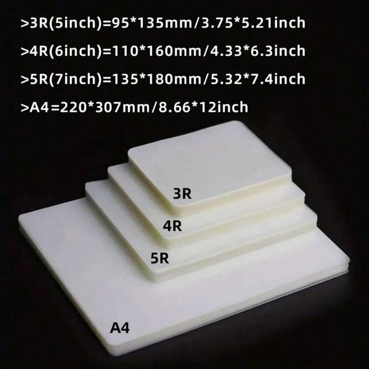 100入透明塑膠護層袋，3種尺寸可選 (3"/5"/6")，適用於卡片、名片、辦公文件、照片保護，兼容所有護層機 - A - 查看 8