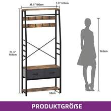 Yitahome Garderobenregal, 6-in-1-Garderobenständer mit 2 Schubladen, Standgarderobe mit Schuhablage, 8 Haken -von GeoTower- - Rostbraun - Übersicht 4