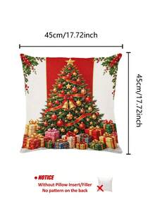 Vintage Country Style Christmas Tree Table Runner, Pillow Case, Placemat With Red Ribbon, Gold Bell, Gift Box And Holly Pattern, European And American Holiday Table Decor, Long Party Decoration - Multicolor - View 10