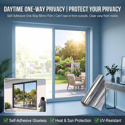 1 Rollo de Película para Ventanas de Una Vía con Herramientas, Película de Privacidad Reflectante de Calor para Vidrio Espejo Película Tintada Antirreflejante UV, Bloqueo Solar Autoadhesiva Ver Hacia Afuera No Hacia Adentro para el Hogar, Oficina