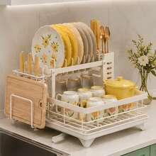 Kitchen Countertop Dish Drying Rack - Thickened Carbon Steel Construction With Drainage Pipe, Strong Load-Bearing, Moisture-Proof And Rust-Resistant, Large Capacity For Plates, Bowls, Cups And Cutting Boards, Keeps Kitchen Countertop Neat And Organized - Multicolor - View 1