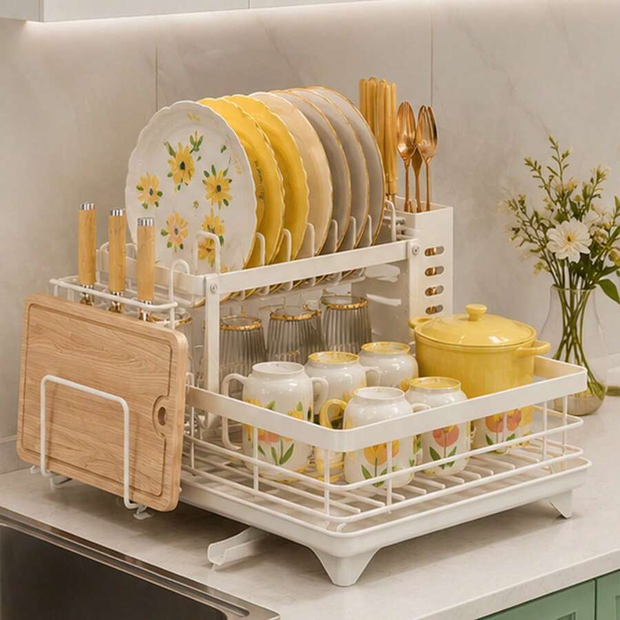 Kitchen Countertop Dish Drying Rack - Thickened Carbon Steel Construction With Drainage Pipe, Strong Load-Bearing, Moisture-Proof And Rust-Resistant, Large Capacity For Plates, Bowls, Cups And Cutting Boards, Keeps Kitchen Countertop Neat And Organized - Multicolor - View 1